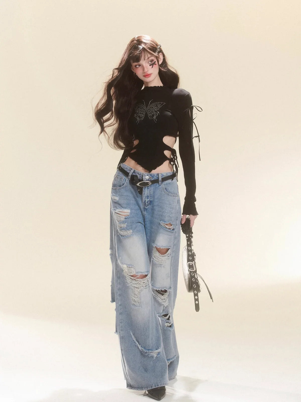 Tops Dunkles Design Schmetterling Schmale Taille