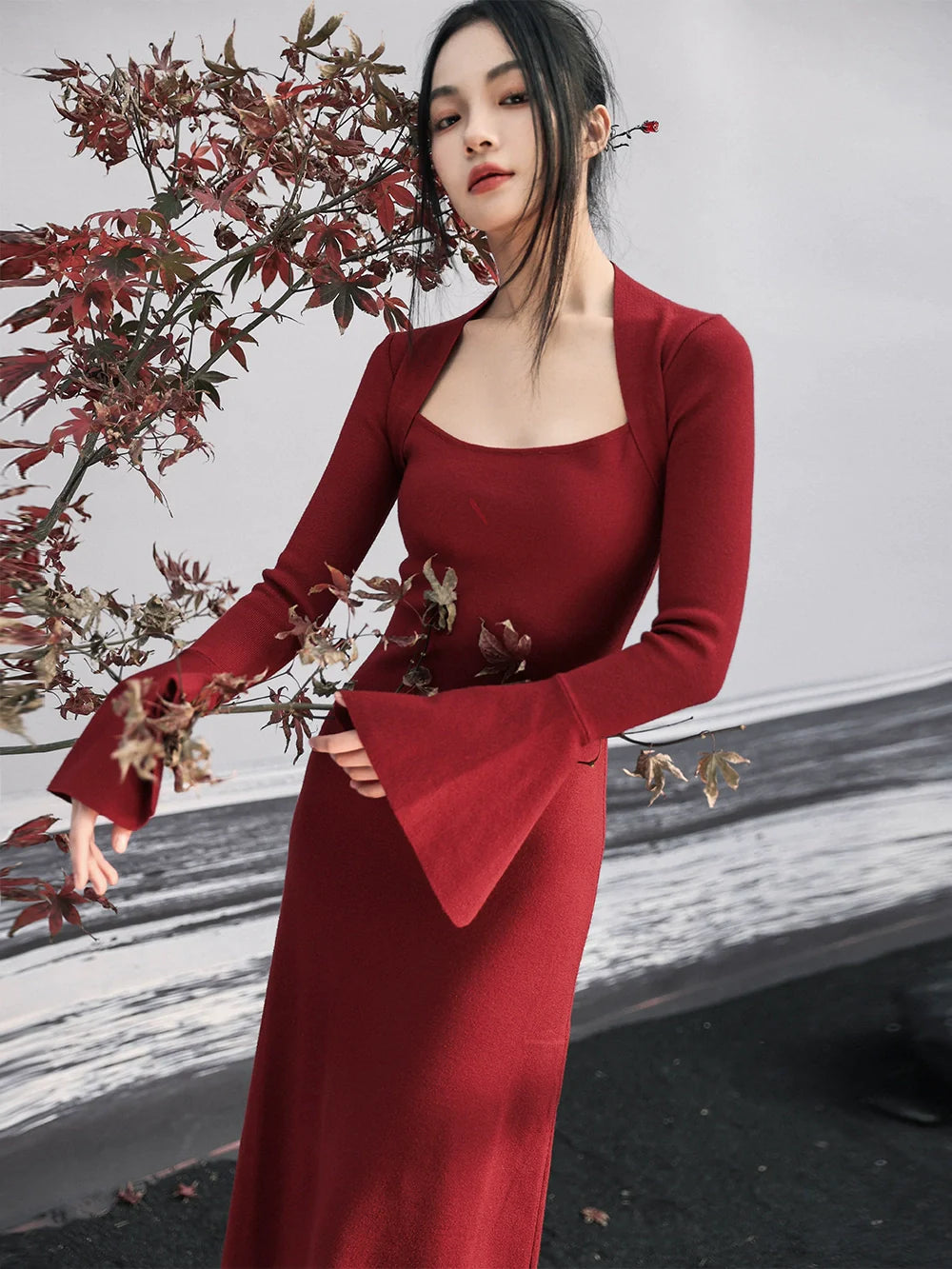 Retro Glockenkleid Dunkelrot