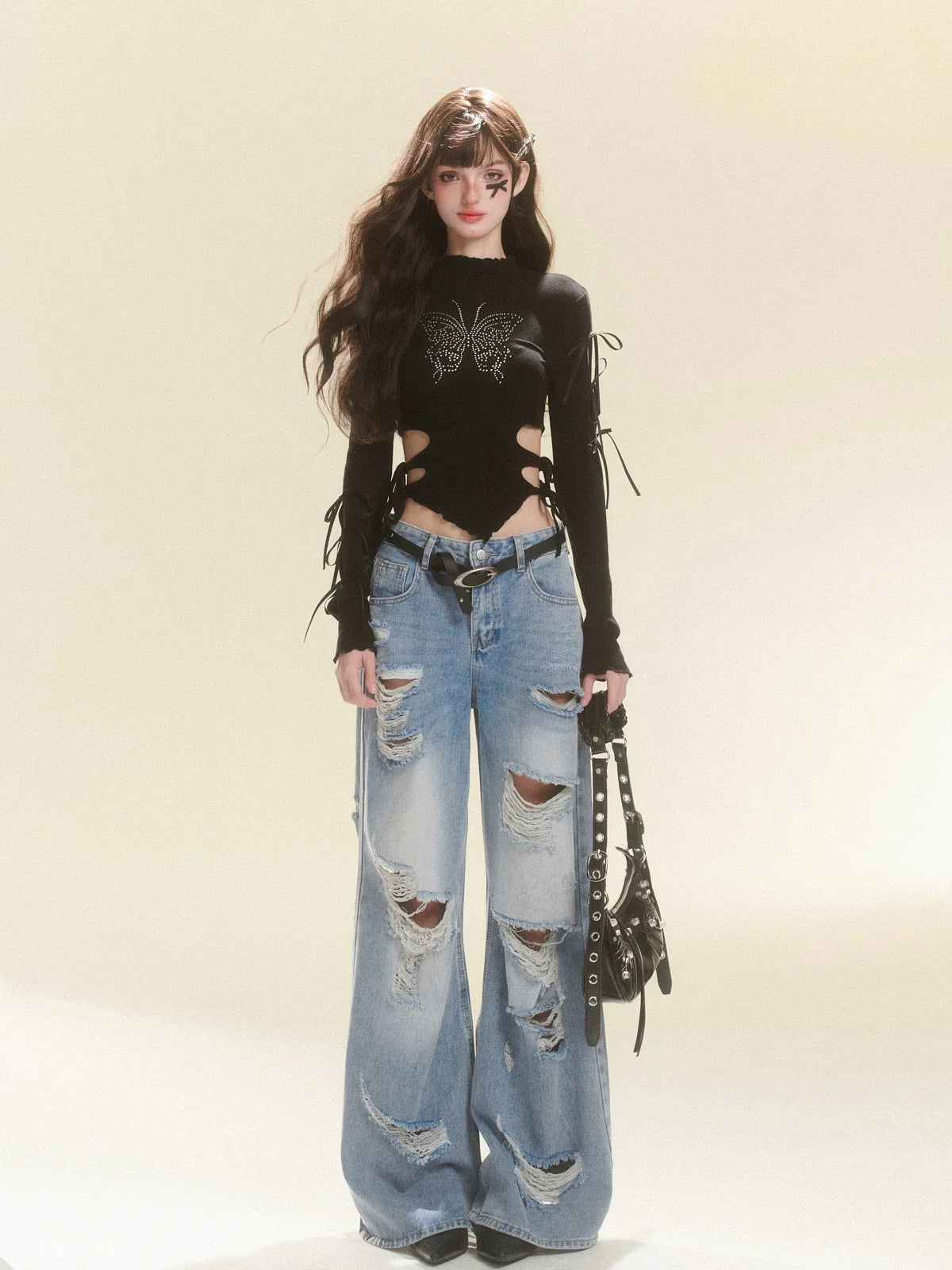 Lange Hose Denim Damaged Wide