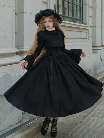 Bluse Spitze Weiß + Jacke Kleid Schwarz Schwarz Klassisches Kleid Gothic Und Nacht Rüschen Traveller