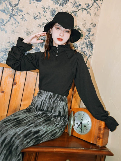 袖フリルシャツ スタンドチャイナカラー ランタン