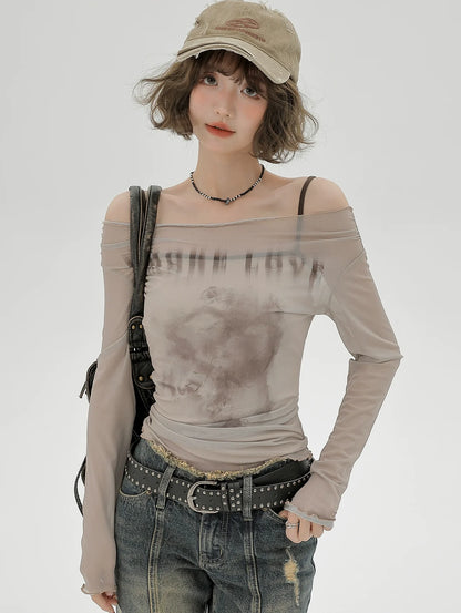 Sheer Inner Camisole Off-the-shoulder Mesh American + T long