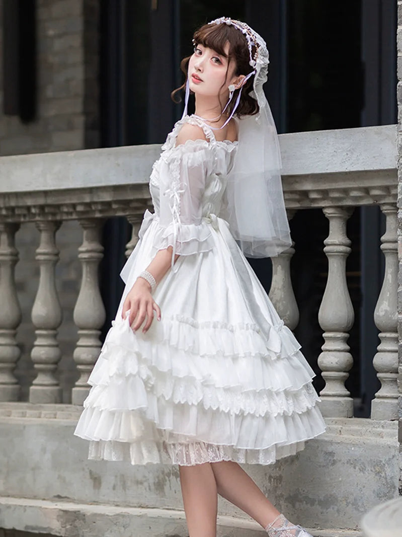 ロリータサスペンダーピュアプリンセスホワイトドレスボリューム