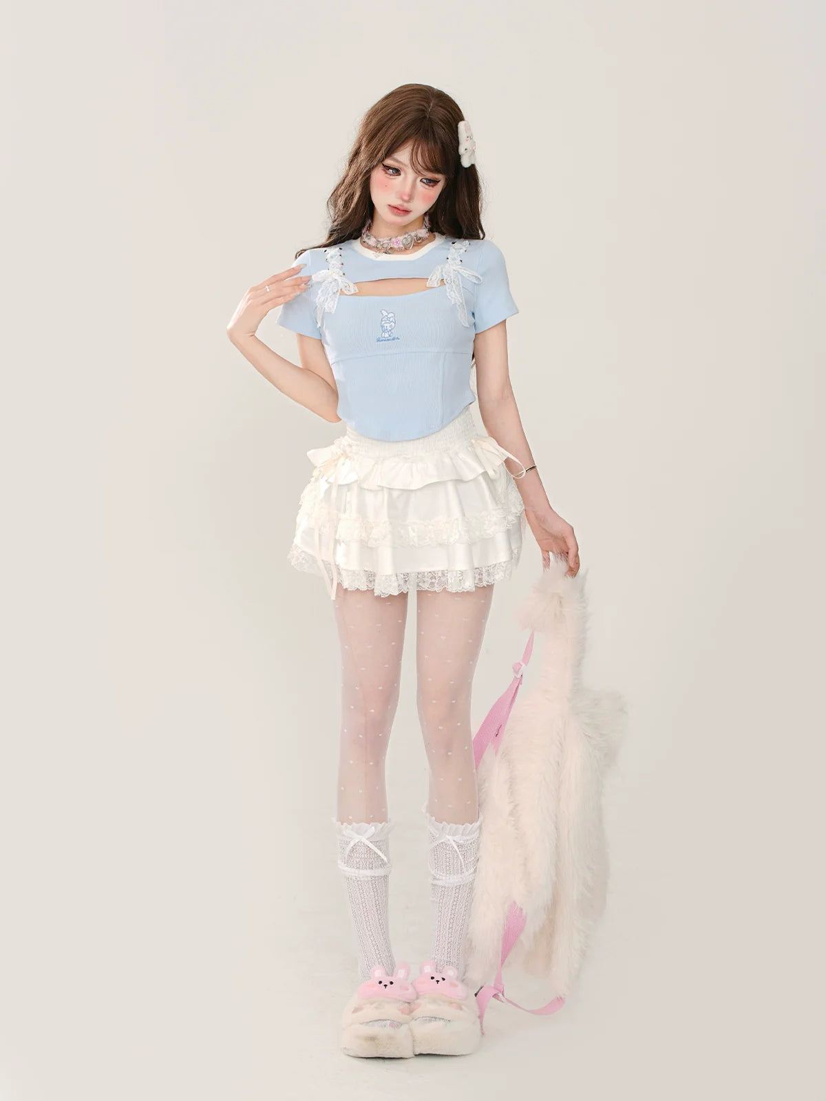 Spitzentop Blau Slim Open