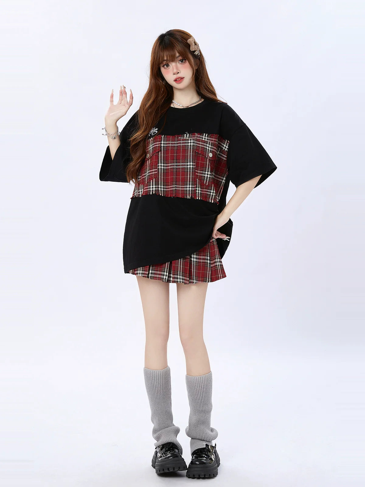 ゆったりTシャツ オーバーサイズ チェック