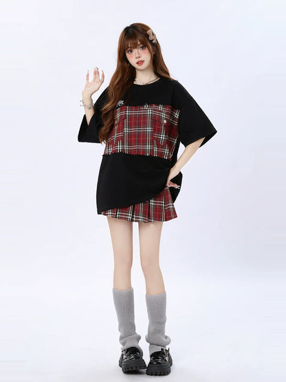 ゆったりTシャツ オーバーサイズ チェック