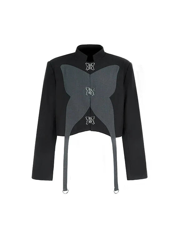 Zweifarbiges silbernes Top mit kurzem Design und Schmetterling