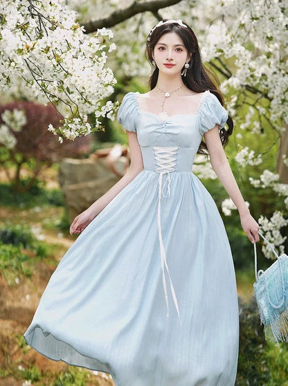 レースアップドレス ウエストネック フランス スクエア T-ブレイク