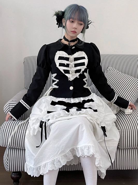 Puff Ram Spitzen-Beinoberteil mit Gürtelärmeln und Rüschen