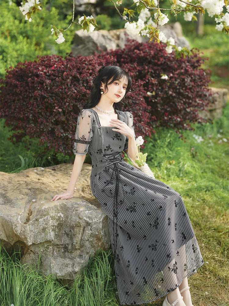 Dress Retro Sheer Flower