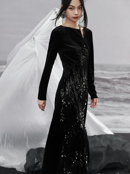 Kleid Nischenschlitz Glitzer Design Samt