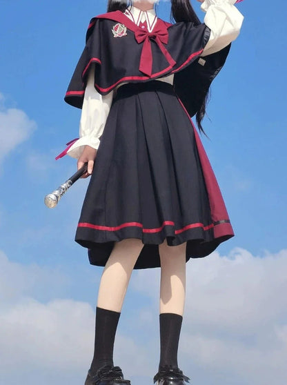 Shirt Cloak Skirt Magic Pleated Black