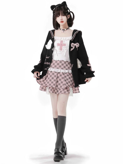 Cocoa Suit Black Peach Cardigan Knit Collar Sailor