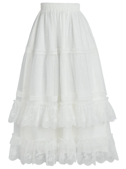 フェアリー風透かし編みニットカーディガン + キャミソールトップス + ロングケーキスカート