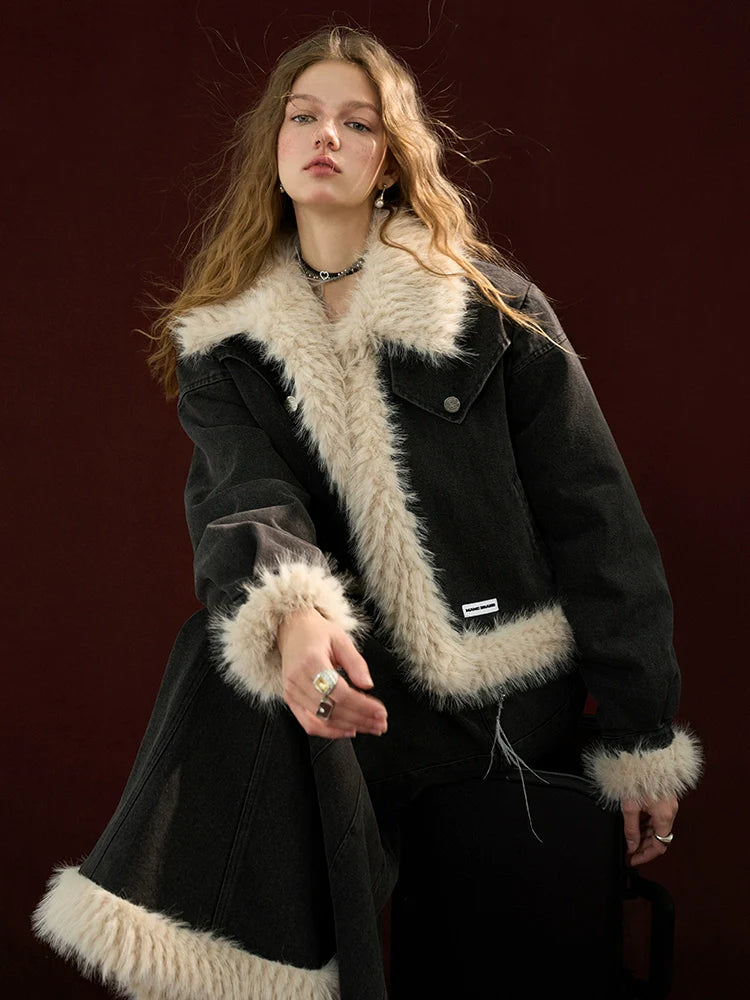 Mermaid Long Denim Fur Skirt