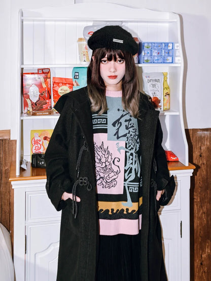 Round Style China Color Neck Knit Loose Contrast New Block