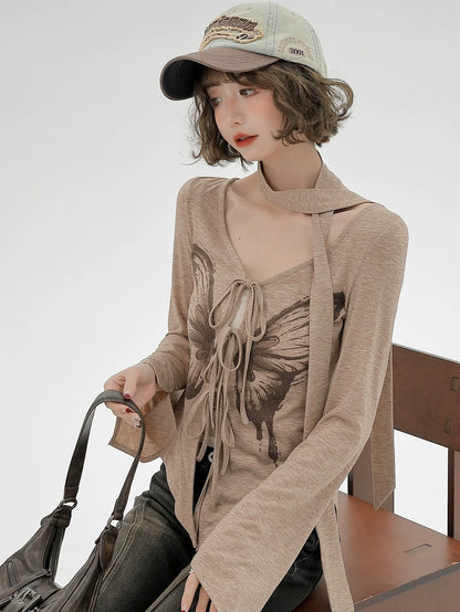 Drucken Top Schmetterling Amerikanischen Schlank Retro Unregelmäßigen