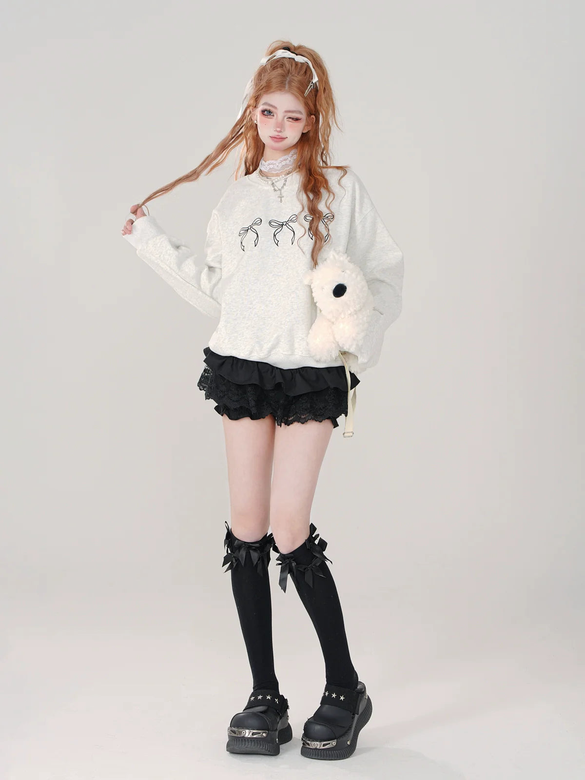 Sweatshirt mit Schleife und süßem Halsausschnitt