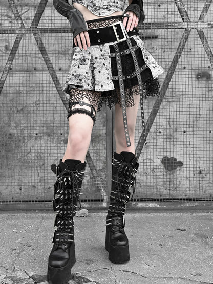 Culottes Liquid Pleated Fishnet Punk Goth Invasion Miniskirt PU