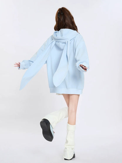 Hoodie Milk Blue Loose Bunny Hooded