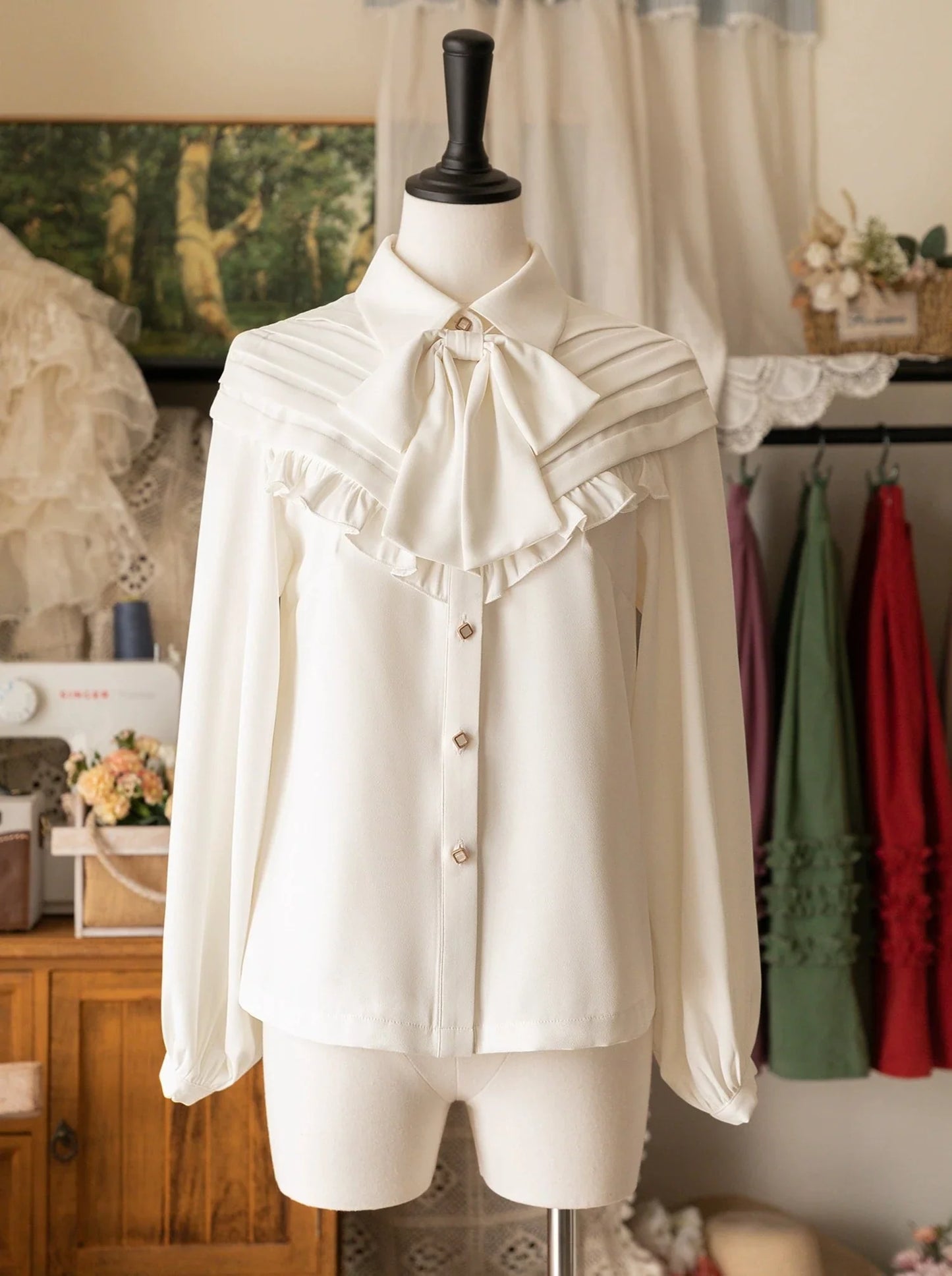 レトロエレガントブラウスクラシックリボン