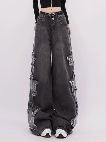 Side Denim Star With Sesign Wide Pants