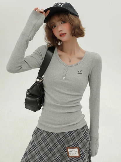 V-Ausschnitt Retro T American Long