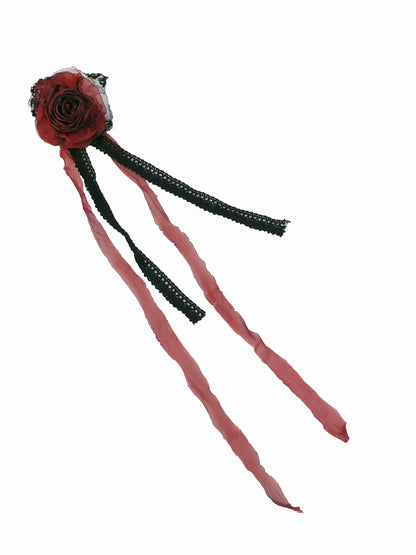 Rose Weave Suspender + Innershirt Feather + White Dress Poem Corsage + Red Ruffle Ruffle Retro Rose Jacket