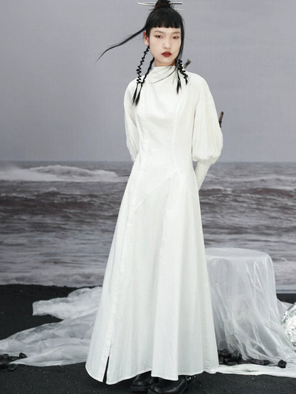 Lantern Long Sleeve Slit Dress Elegant