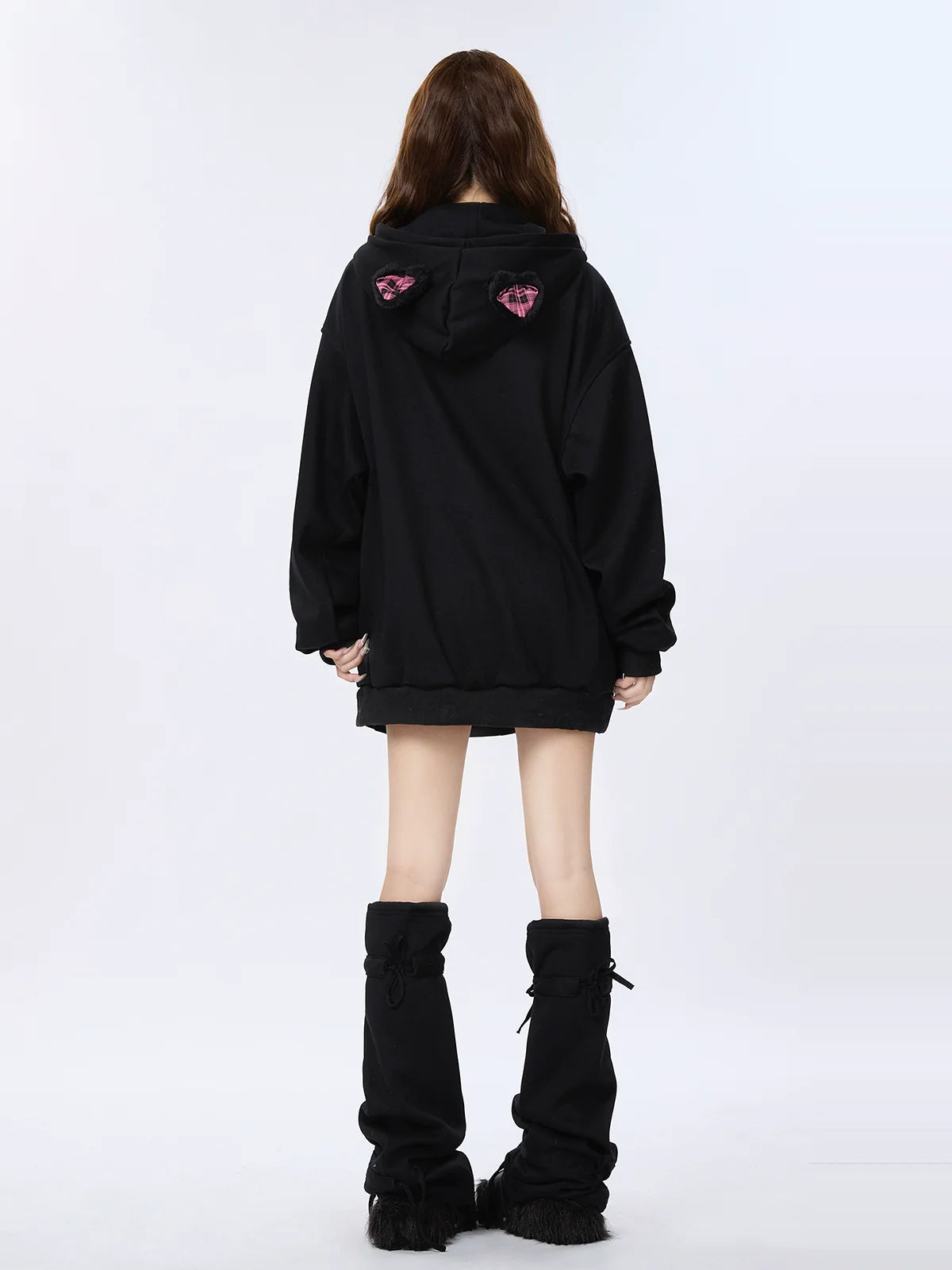 Warmers Ear Velvet Check Sweatjacke Bein Zip Hoodie