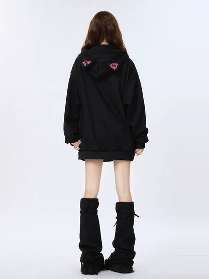 Warmers Ear Velvet Check Sweatjacke Bein Zip Hoodie