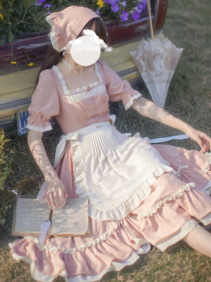 エプロン + フリルワンピース スイート + バンダナ レトロ