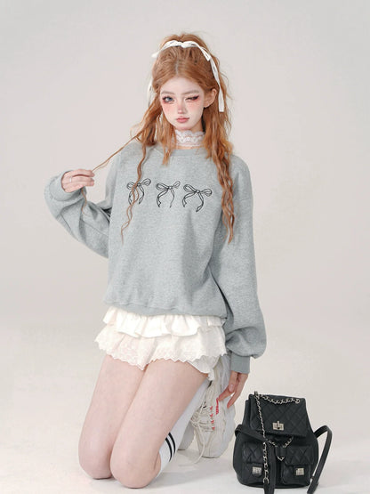 Sweatshirt mit Schleife und süßem Halsausschnitt