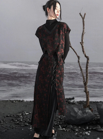 パッチワークダークスカートレトロニット