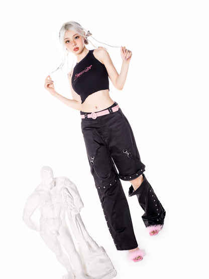 Rosa Sommer Schwarz Mode Hose