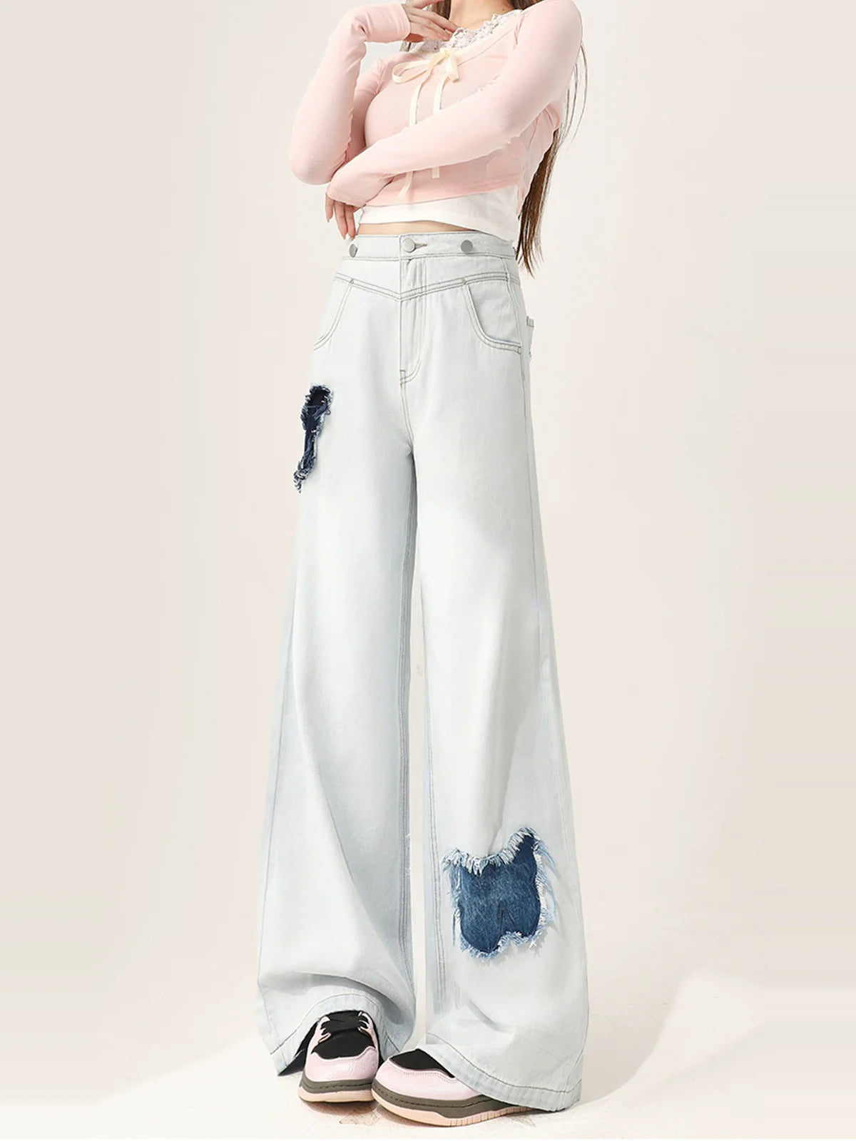 Loose Vest Jeans Denim Overalls Denim Butterfly + Patch