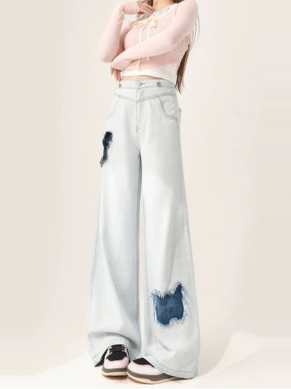 Loose Vest Jeans Denim Overalls Denim Butterfly + Patch