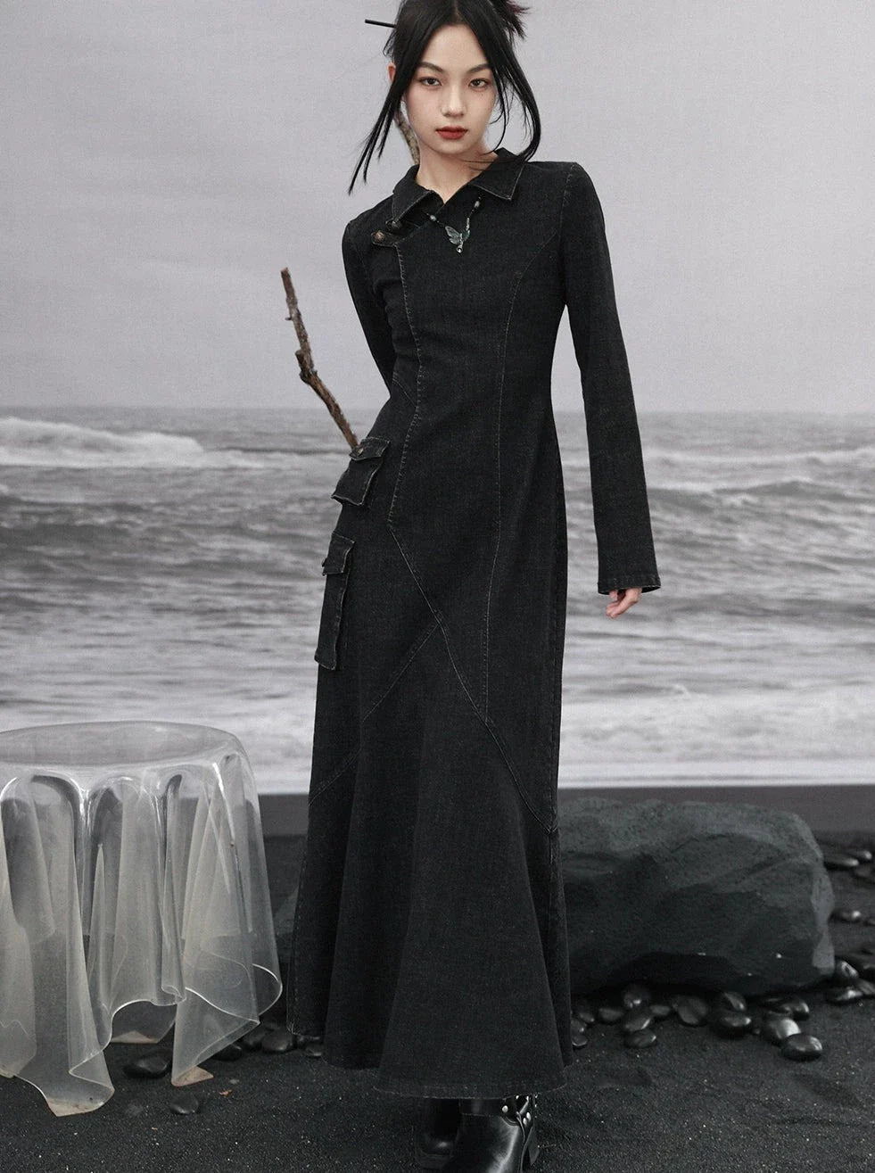 Fishtail Splicing Dress Denim Niche Design