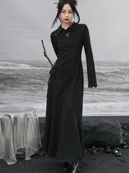 Fishtail Splicing Dress Denim Niche Design