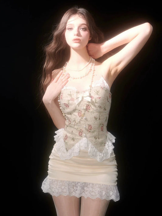 Dress British Style Suspender Floral Retro Court Jacquard