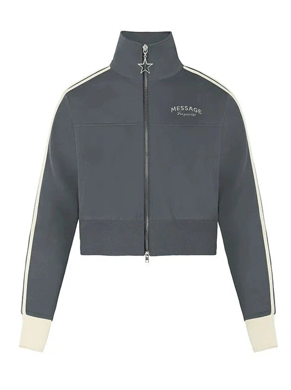 Top mit Reißverschluss, kurzes Logo, hoher Kragen