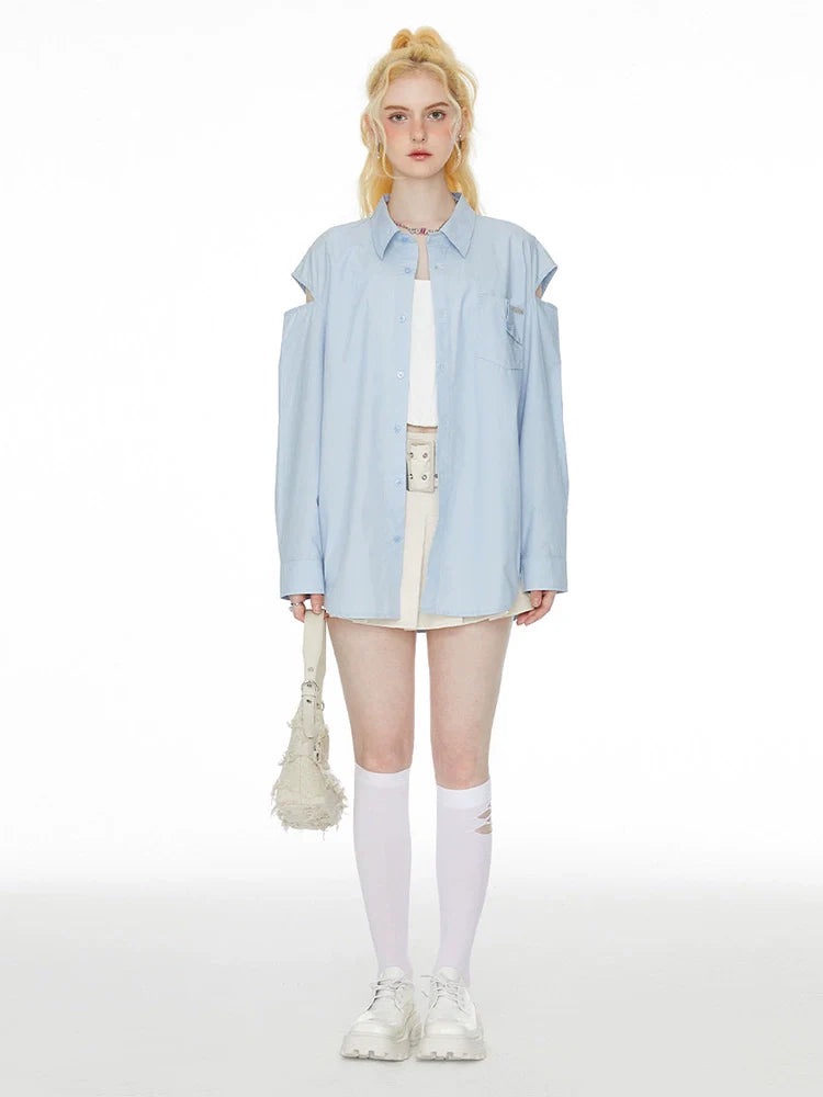 Ice Long Schlitz Blau Schulter Shirt