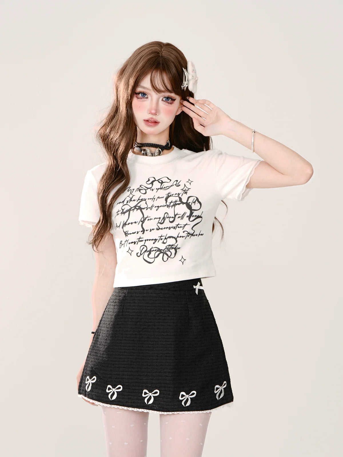 Chic American Letter Short Illustration Top Slim Design