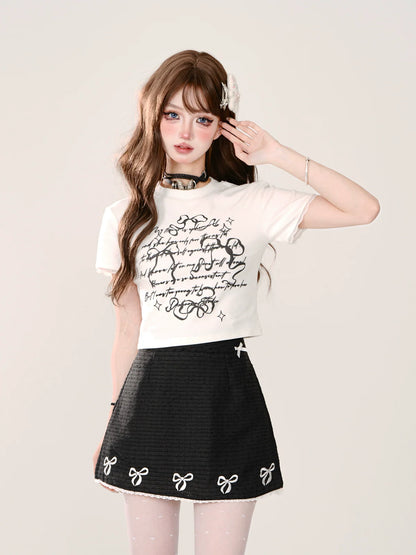 Chic American Letter Short Illustration Top Slim Design