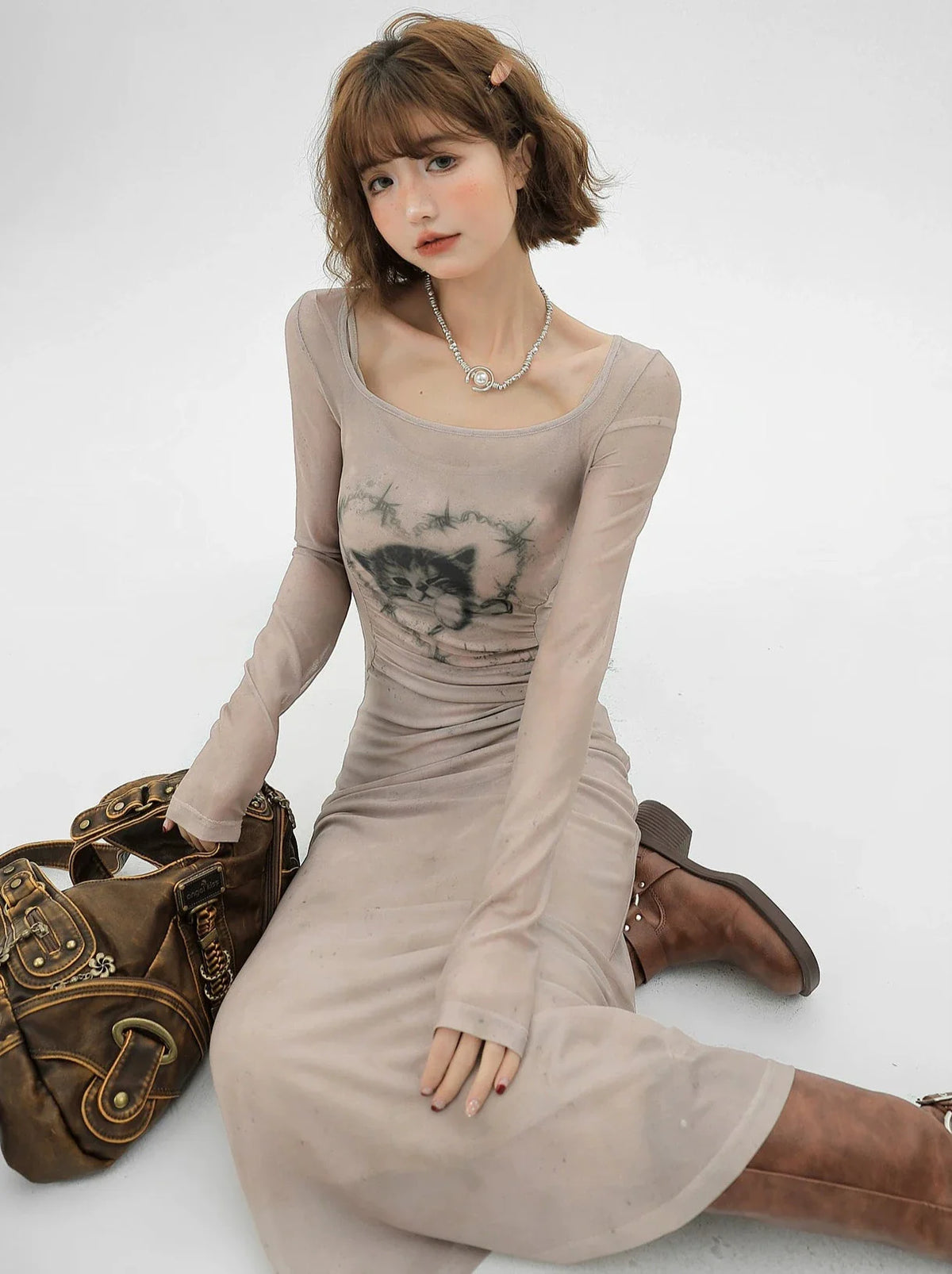 Dress Cat Pure Dzire Skirt Sheer Arab Inner Mesh