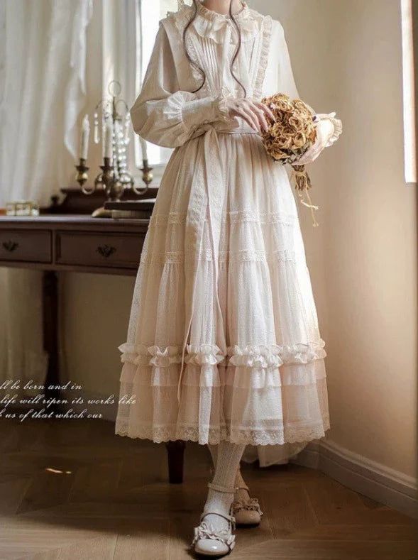 Robe d'été élégante à volants et à pois en ruban et dentelle douce, haut à taille Lolita