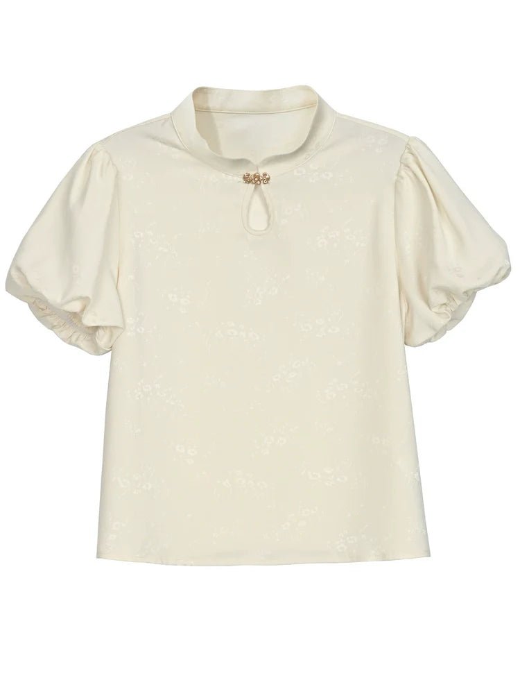 Chinese Shirt + Skirt + Jacquard Sleeve Vest Puff