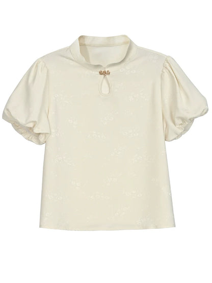 Chinese Shirt + Skirt + Jacquard Sleeve Vest Puff