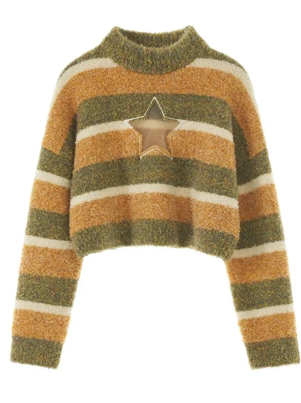 Star Center Neck High Knit Striped