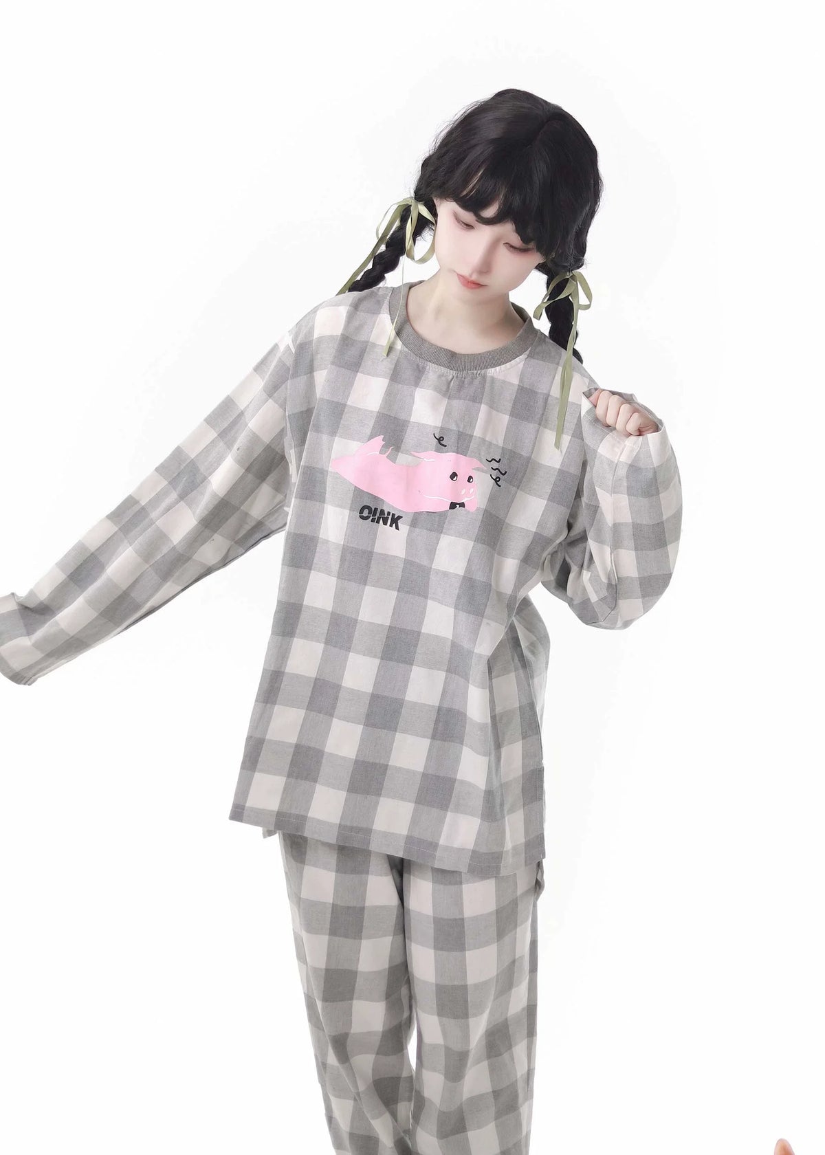 Weicher Baumwoll-Pyjama, Loungewear, lässiges Karomuster